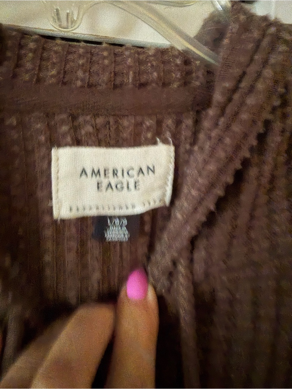 American Eagle Brown Waffle Knit Crewneck Hoodie - Picture 6 of 7